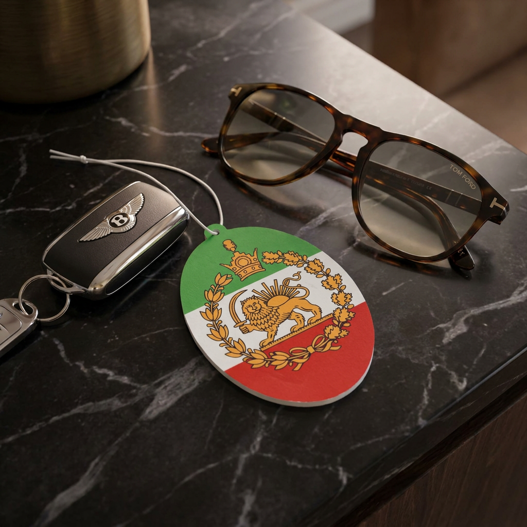 Lion and Sun Darbaar car air freshener displayed beside car keys